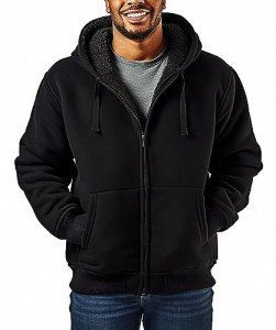 Men's Black Sherpa Lined Full Zip Hoodie