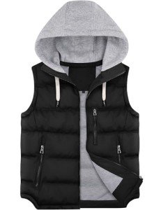 Men's Thick Quilted Sleeveless Winter Vest - Black