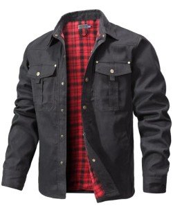 KAVIANA Men's Flannel-Lined Snap Button Shacket