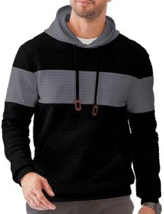 Men's Casual Waffle Hoodie with Pocket - Black