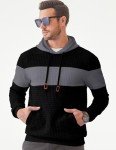 Men's Casual Waffle Hoodie with Pocket - Black
