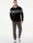 Men's Casual Waffle Hoodie with Pocket - Black