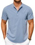 Men's Casual Summer Linen Henley Short Sleeve Shirt