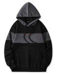Men's Casual Waffle Hoodie with Pocket - Black