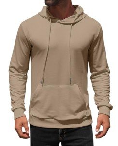 Men's Slim Fit Lightweight Pullover Hoodie - Khaki