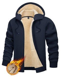 TACVASEN Men's Heavyweight Fleece Zip Hoodie - Navy