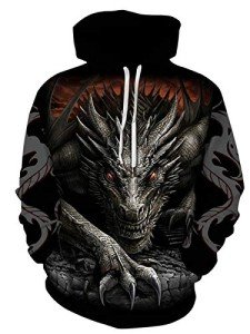 Men's 3D Dragon Graphic Hooded Pullover Sweatshirt