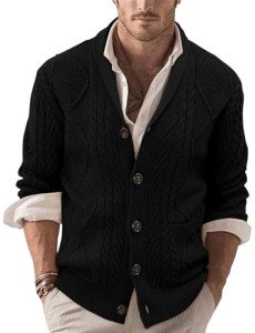 Linvich Men's Black V-Neck Cardigan Sweater