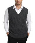 KALLSPIN Men's Charcoal Cable Knit Vest Sweater