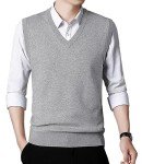 Light Grey V-Neck Sweater Vest for Men
