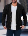 Linvich Men's Black V-Neck Cardigan Sweater