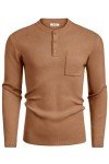 Men's Tan Knit Half Button Henley Sweater