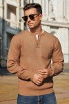 Men's Tan Knit Half Button Henley Sweater