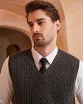 KALLSPIN Men's Charcoal Cable Knit Vest Sweater