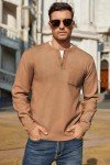 Men's Tan Knit Half Button Henley Sweater