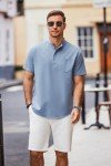 Men's Casual Summer Linen Henley Short Sleeve Shirt