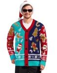 Men's Colorblock Christmas Cardigan with Santa Design