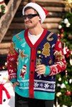 Men's Colorblock Christmas Cardigan with Santa Design