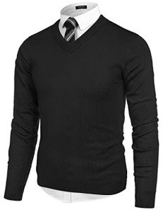 COOFANDY Black Slim Fit V Neck Sweater