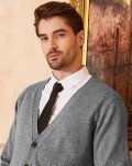 KALLSPIN Men's V-Neck Wool Blend Cardigan - Light Grey