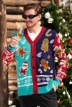 Men's Colorblock Christmas Cardigan with Santa Design