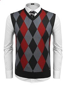 Men's Slim Fit Sleeveless V-Neck Argyle Sweater