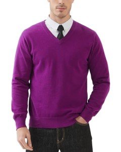 KALLSPIN Men's Purple V Neck Cotton Sweater