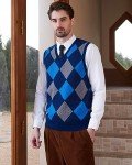 KALLSPIN Men's Navy Argyle V-Neck Vest Sweater
