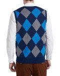 KALLSPIN Men's Navy Argyle V-Neck Vest Sweater