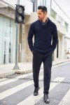 Men's V-Neck Shawl Collar Cable Knit Sweater