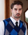 KALLSPIN Men's Navy Argyle V-Neck Vest Sweater