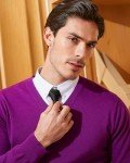 KALLSPIN Men's Purple V Neck Cotton Sweater
