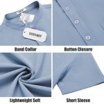 Men's Casual Summer Linen Henley Short Sleeve Shirt
