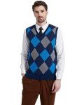 KALLSPIN Men's Navy Argyle V-Neck Vest Sweater