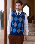 KALLSPIN Men's Navy Argyle V-Neck Vest Sweater