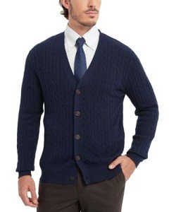 KALLSPIN Men's Casual Cotton Knit Cardigan - Navy