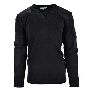 Men's Black V-Neck Military Style Sweater
