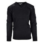 Men's Black V-Neck Military Style Sweater