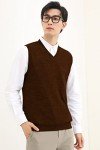 ZHILI Men's Sleeveless V-Neck Knitted Sweater - Chocolate