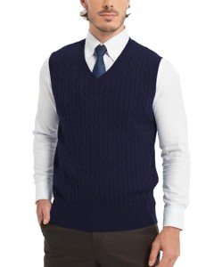 Men's Navy Blue Cable Knit Sweater Vest