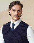 Men's Navy Blue Cable Knit Sweater Vest
