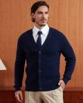 KALLSPIN Men's Casual Cotton Knit Cardigan - Navy