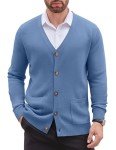 Men's Blue Casual V-Neck Cardigan Sweater with Pockets