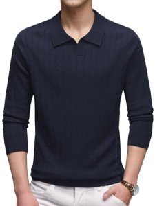 Men's V-Neck Slim Fit Long Sleeve Polo Shirt