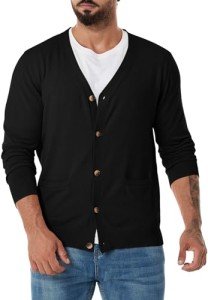 KUYIGO Men's V-Neck Button Cardigan Sweater - Black