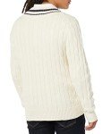 Men's V-Neck Cable Sweater in Light Beige