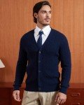KALLSPIN Men's Casual Cotton Knit Cardigan - Navy