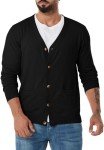 KUYIGO Men's V-Neck Button Cardigan Sweater - Black