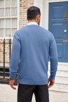 Men's Blue Casual V-Neck Cardigan Sweater with Pockets