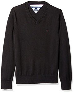 Tommy Hilfiger Men's V-Neck Black Sweater - Medium